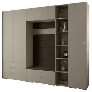Abiks Möbel Garderoben-Set 236,7/290/47 , Kaschmir, Braun, Goldfarben , Holz , Nachbildung , 13 Fächer , 290x236.7x47 cm , Garderobe, Garderoben-Sets & Garderoben-Serien, Garderoben-Sets