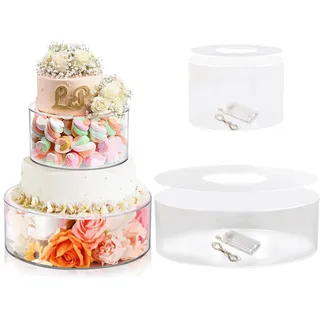 2 StüCk TortenstäNder Transparent, BefüLlbarer TortenstäNder Acryl KuchenstäNder 2 Etagen Mit 2 Led Torten Etagere Stapelbare Dessert StäNder 15+25Cm FüR Geburtstags, Hochzeit Und Feiertagsfeiern