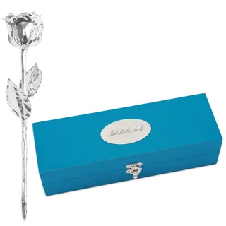 Echte Silberne Rose mit Widmung: Ich liebe dich , überzogen mit 925er Silber, ca. 28 cm lang, inkl. hochwertiger Satin-Geschenkschatulle und Echtheitszertifikat