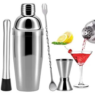 Cocktailshaker Set, 750ML Cocktail Shaker Edelstahl Professioneller Cocktailmixer Bar Cocktailset Kit 4-Teiliges Edelstahl Shaker Bar Zubehör Barware Set für Zuhause oder die Bar