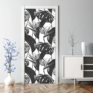 Dekorative Türaufkleber Raumdekoration selbstklebend Türposter Tropische Palmblatt 70 x 200 cm - Schwarz