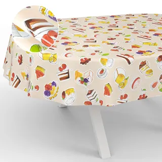 Wachstuch-Tischdecke Tischdecke abwaschbar Wachstuch Garten-Tischdecke Outdoor Indoor Oval 200x140cm Schnittkante Nachtisch Beige