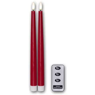 Star Trading 061-85 LED-Kerze "Flamme Slim", 2er Set natürliche Flamme, rot, Kunststoff/Wachs, je ca. 2,1x28,5 cm, Fernbedienung, inkl. Batterie, Timer, Vierfarb-Karton