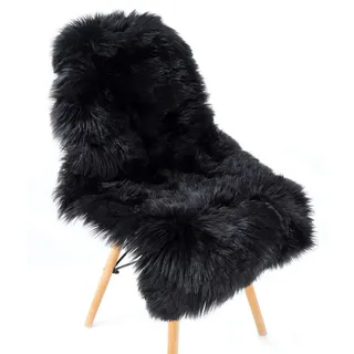 QINGLOU Faux Lammfell Schaffell Teppich, Wohnzimmer Schlafzimmer Kinderzimmer/Als Faux Bett-Vorleger oder Matte für Stuhl Sofa (Schwarz, 50 X 80 cm)