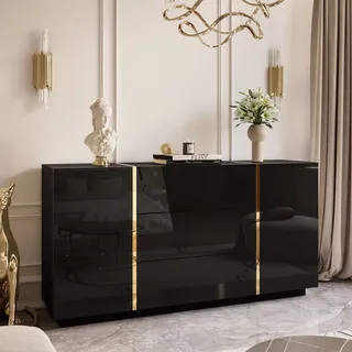 Kommode ONYX mit Schubladen Sideboard Schwarz / Schwarz hochglanz Push-Open - Schwarz