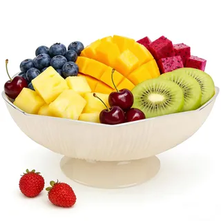 SRGOM 2 Stück Süßigkeiten Obstschale modern Dekoschale mit Fuß Obst Gemüse Aufbewahrung Küche Beige