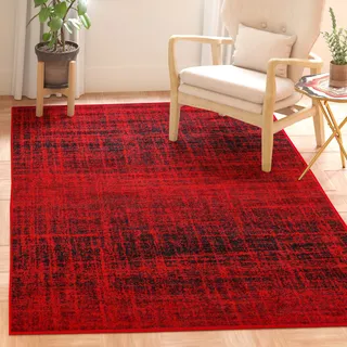 SAFAVIEH Zeitgenössische Teppich für Wohnzimmer, Esszimmer, Schlafzimmer - Adirondack Collection, Kurzer Flor, Rot und Schwarz, 91 X 152 cm