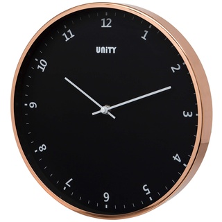 Unity-Wanduhr, Plymouth Roségold, modern, Schwarzem Zifferblatt, 30 cm