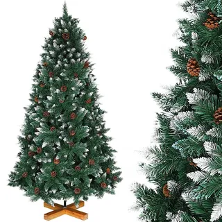Bakaji Weihnachtsbaum D Kiefer King Premium Künstlicher, Schneebedeckt, Mit Tannenzapfen, weiß Natur Spitzen bedeckt von Schnee, Material PVC, mit Kreuzfuß, Höhe 180 cm, 800 Zweige feuerfestem