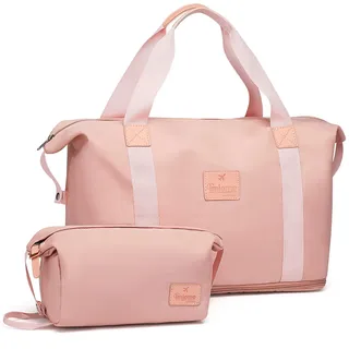 Imiomo Reisetasche Damen, Faltbare Sporttasche Overnight Weekend Handgepäck für Damen, Kurze Reisen, Urlaub, Sport Gym wasserfest Travel Bag (Rosa)