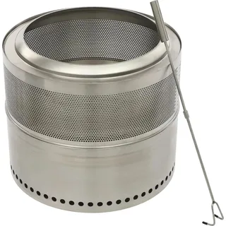 Tragbare Outdoor-Feuerschale/Feuerstelle - Runde Ausführung - Edelstahl 201 - Holzbefeuerung - Freistehend - Polierte Oberfläche - Silber