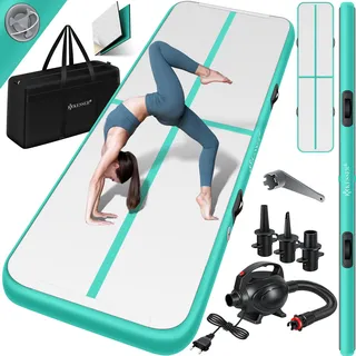 KESSER® Turnmatte Aufblasbar Airtrack 2m/3m/4m/5m/6m Fitness-Matte Gymnastikmatte | inkl. Tragetasche & elektr. Luftpumpe | Yogamatte, Tumbling Matten, Trainingsmatte, Turn- & Fitness - Grün