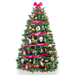 Geschmückter künstlicher weihnachtsbaum mit 115 Stk Kugeln HAPPY AND PINK 210 cm mit Metallständer - Bunt