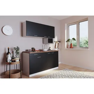 Küche Miniküche Singleküche Luis 150 cm Weiß Schwarz ohne Kühlschrank Respekta