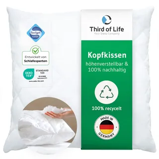Kopfkissen 60x60 VERDA made in Germany, 100% nachhaltig, Orthopädisches Schlaf-Kissen 60 x 60, Polster aus recycelten Fasern, Höhenverstellbar für Bauch-, Rücken-, Seitenschläfer, Ideal für Allergiker