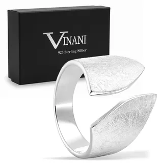 Vinani Damen Design Ring 925 Sterling Silber – Breiter Offener Flügelring mit Gebürstetem Finish, Verstellbares Modernes Statement-Schmuckstück für Damen, Handgefertigt, Größe 60 2RBR-60