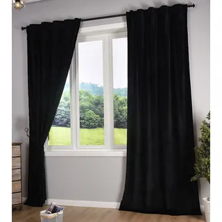 Gardinenbox Verdunkelung Vorhang »Milano« Samt Blickdicht Schlaufenband Tunneldurchzug Blackout Bügelband kürzbar Schwarz 2 Stück HxB 280x135 cm, 20357