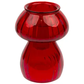 Kerzenhalter aus Glas, Pilzform, Rot oder als Knospenvase, Elegante Tischdekoration, Heimdekoration, Strumpffüller, Wichteln, Größe: 11,5 cm x 8 cm