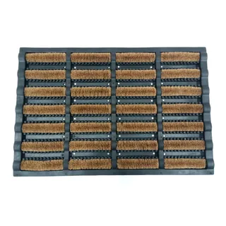 Relaxdays Fußmatte mit Bürsten, 60x40cm, Fußabtreter Gummi & Kokos, rutschfest, Türvorleger innen & außen, schwarz/Natur