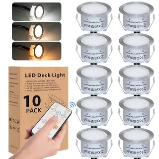10er Set LED Einbaustrahler mit Fernbedienung Dimmbar - Terrassen Außen IP67 Wasserdicht Bodeneinbaustrahler 0.8W Ø42mm Terrassenbeleuchtung für Garten Gehweg Treppen