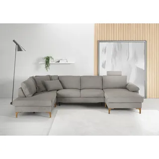 3C Candy Wohnlandschaft »Lecce, wahlweise PUR-Schaumstoff oder Tonnentaschenfederkern U-Form« Bettkasten in Umbauecke und Longchair, sowie Querschläfer im 2-Sitzer, grau