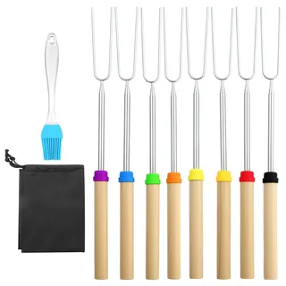 8 Stück Teleskop Grillspieße, Teleskop Grillspieße Edelstahl Marshmallow, Lagerfeuer Spieße, Grillgabel, Edelstahl Ausziehbar, für Camping Grill BBQ den Außenbereich, Grillstab 31-81cm