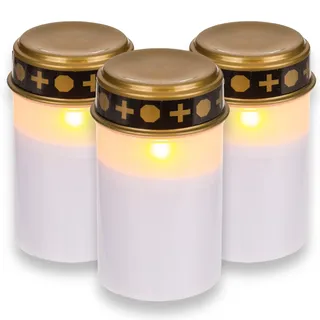 MIJOMA LED Grablichter für den Außenbereich - Batteriebetrieben, realistischer Flackereffekt, 6 Monate Leuchtdauer - Grablicht Grabkerze Grablampe (3 Stück Set, weiß)