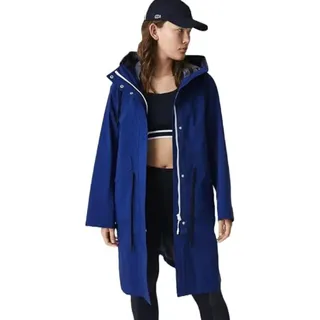 Lacoste Damenparka Lond Hooded Water-Resistant Parka, knielang, mit Regenkapuze, blau XS - Blau