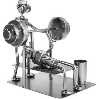 BRUBAKER Schraubenmännchen Bodybuilder Bankdrücken - Handarbeit Eisenfigur | Metallmännchen - Metallfigur mit Stiftehalter - Geschenk für Kraftsportler, Fitnessstudios, Sportler und Bodybuilder