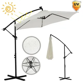 Ampelschirm ⌀3,5M Beige mit LED Sonnenschutz Kurbel Solar Schattenspender Garten - Beige