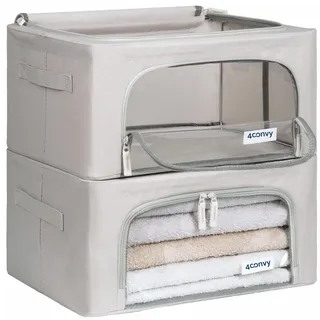 4CONVY Kleideraufbewahrung Kleiderschrank Box mit Reißverschluss Metallrahmen - große faltbare stapelbare Aufbewahrungsbox -2x24L Aufbewahrungstaschen - Kleiderbox für Bettdecke Kleidung Aufbewahrung