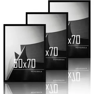 VUVUZULA Bilderrahmen 50x70cm Schwarz Holz Fotorahmen Holzrahmen MDF Rahmen 50x70cm 3er Set