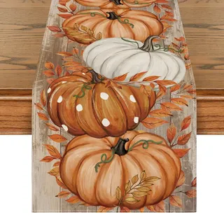 Artoid Mode Planken Blätter Orange Kürbisse Herbst Tischläufer, Saisonnal Küche Tisch Dekoration Drinnen Urlaub Party Dekor 40x140 cm