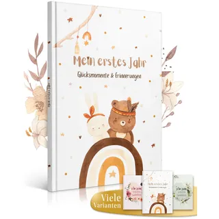 EULENTALER® Das Original Babytagebuch Boho I Von Pädagogen gestaltet I Mit süßen Waldtieren & stabilem Papier I Viel Platz für Fotos I Babyalbum Mein erstes Jahr – Geschenk zur Geburt & Babyparty