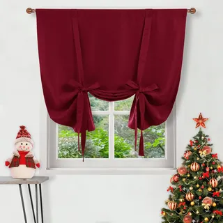 DWCN Verdunkelungsvorhänge, zum Binden von Fenstern, wärmeisoliert, Raumverdunkelungsvorhänge für Küche, Erntedankfest und Weihnachten, Burgunderrot, B 107 x L 160 cm, 1 Vorhang