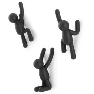 Umbra Buddy Haken – Dekorative Wandhaken für Jacken, Schals, Taschen, Rucksäcke, Handtücher und Mehr, 3er-Set, Schwarz