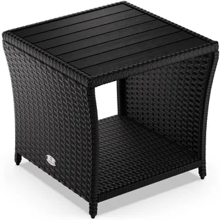 CASARIA® Polyrattan Beistelltisch mit WPC Tischplatte Schwarz - Schwarz