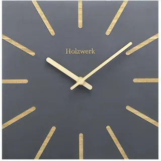 Holzwerk EBERSBERG Natur Holz Wanduhr Holz-Uhr Eckig Vintage laufleises Uhrwerk ohne Tickgeräusche Buche nahezu lautlos aus handgefertigtem Massivholz Natur 25 cm (HWN.Grau.)