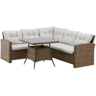 Gardenson Loungegarnitur , Braun , Holz , Rattan , L-Form , Gartenmöbel, Loungemöbel, Loungegarnituren