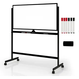 FANTASK Mobiles Whiteboard, 120 x 60 cm, doppelseitiges magnetisches Whiteboard mit Ständer & Rollen, trocken abwischbar