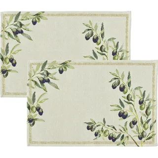 Sander Tischset Olivastro im 2er-Pack Gobelin grün/Natur Größe 32x48 cm