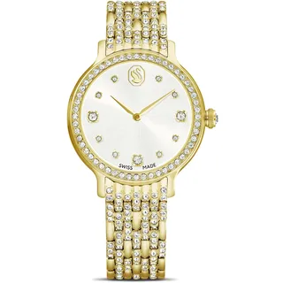 Swarovski Imber Uhr, Goldfarbene, Analoge Damenuhr mit Metallarmband, Vergoldetem Finish und Klaren Kristallen im Rundschliff, Armbandlänge: 14.3-16.6 cm, Armbandbreite: 1.4 cm
