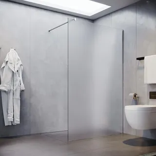 SONNI 120x200 cm Walk-In Dusche mit Stabilisator aus 8 mm Vollsatiniert Glas inkl. Nanobeschichtung Duschabtrennungen - Silber