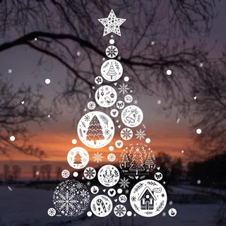 younikat Fensterbild Weihnachten aus 112 Teilen für individuelle Muster wie Weihnachtsbaum Stern Kugeln Adventsfenster I weiß statisch haftend wiederverwendbar I Zuhause Schaufenster I dv1312