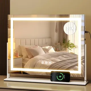 YITAHOME Schminkspiegel mit Beleuchtung, Hollywood Spiegel mit 3 Farbtemperatur LED Licht, Kosmetikspiegel mit Touch Steuerung USB 10X Vergrößerung für Schlafzimmer Schminktisch