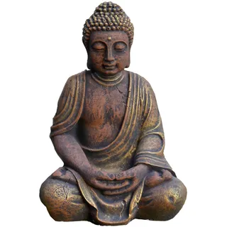 gartendekoparadies.de Massive große Steinfigur Buddha Statue aus Steinguss frostfest (Gold)