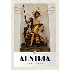 Holzschild 20x30 cm - Österreich Skulptur Jesud Gold Schaf