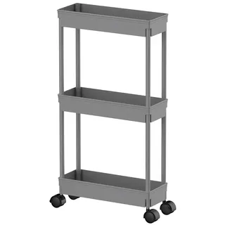 Sooyee Schlanker Aufbewahrungswagen, 3 Etagen, Badezimmer-Rollwagen, Aufbewahrungs-Organizer, herausziehbarer Wagen, mobiles Regal, Organizer, Trolley für Büro, Badezimmer, Küche, schmale Orte, grau