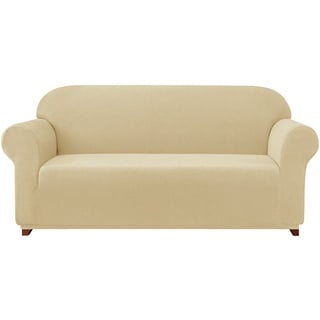 subrtex kariert Sofabezug Sofahusse Sesselbezug Stretchhusse Sofaüberwurf Couchhusse (3 Sitzer,Khaki-1)