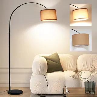 ANTENLICHT LUNA Bogenlampe Wohnzimmer Stehlampe Vintage, Inklusive LED E27 | Standleuchte mit Braunem Stoffschirm I Fußschalter I Bogenleuchte Geeignet Schwarz für Schlafzimmer, Hotel
